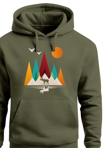 Neverless Sweatshirt 'Berg Elch Polygon' in Green
