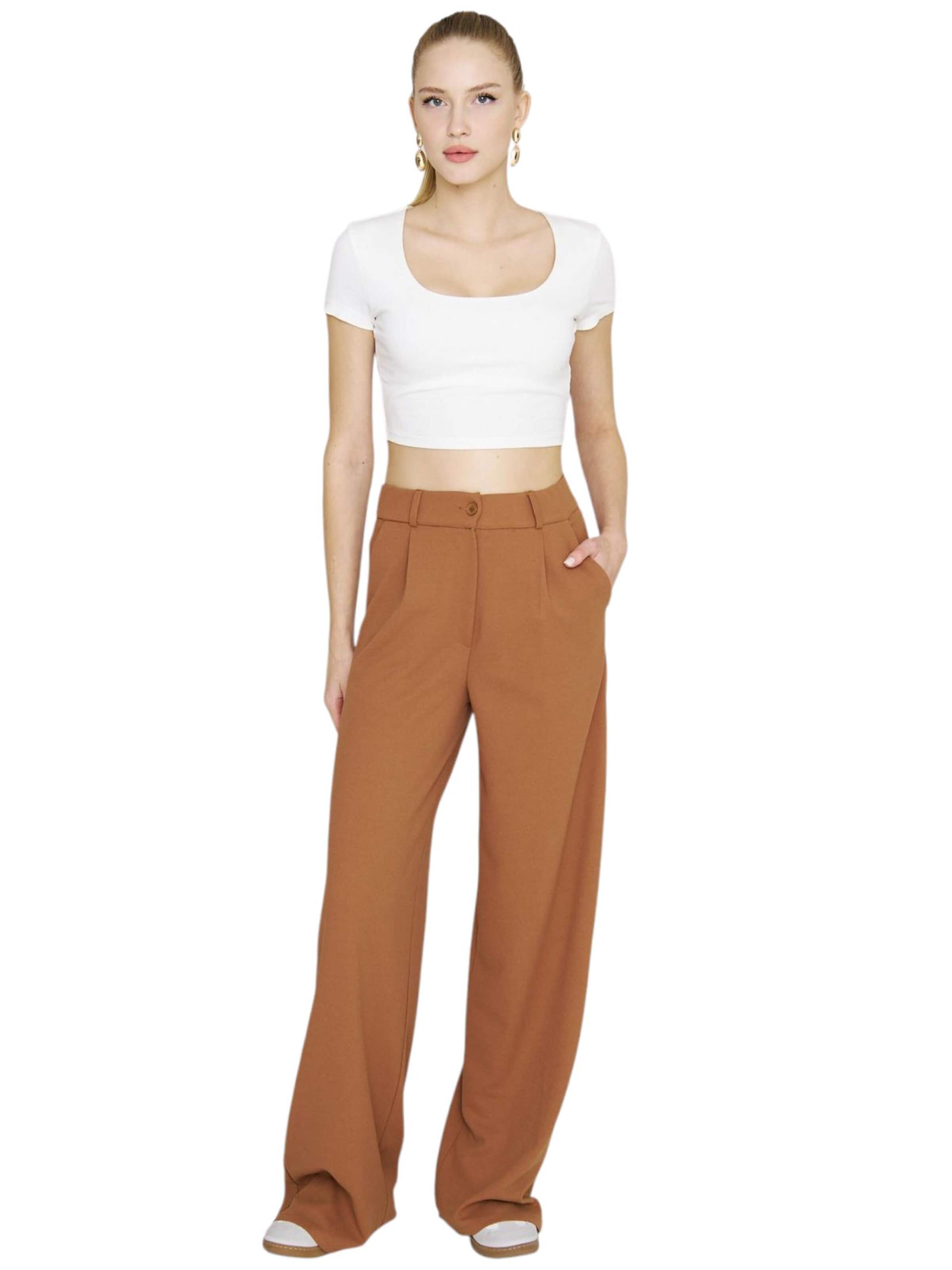 fashionshowcase Wide leg Pleat-Front Pants 'Seyra' in Brown
