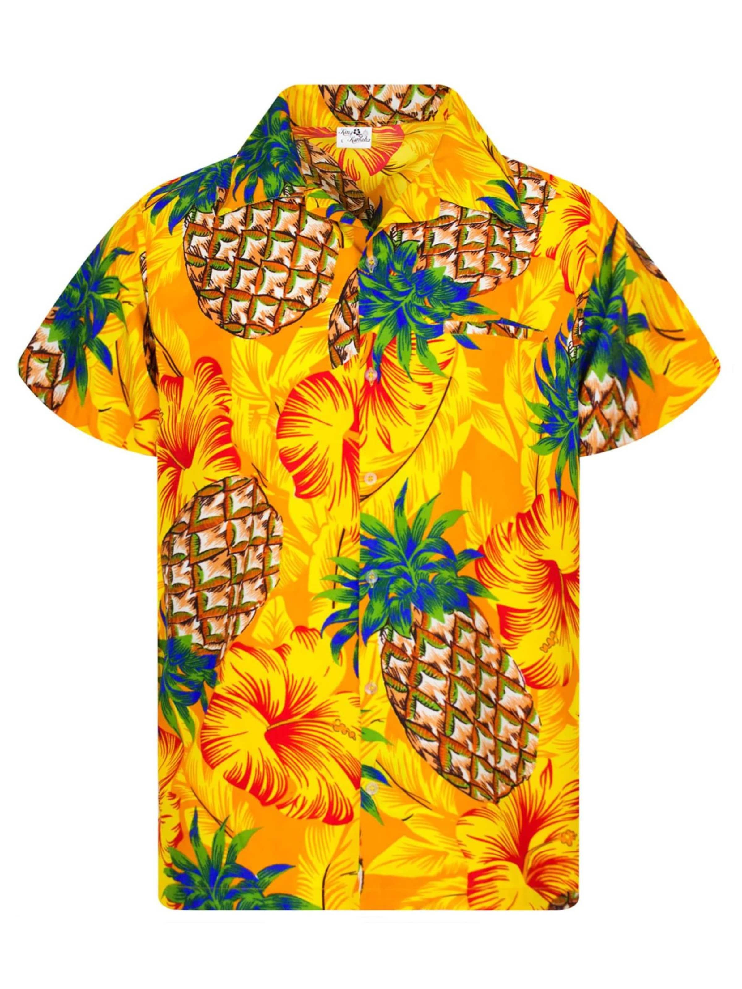 King Kameha Shirt 'Pineapple Hibiscus'‌‌‌‌‌ in Gelb: Vorderseite