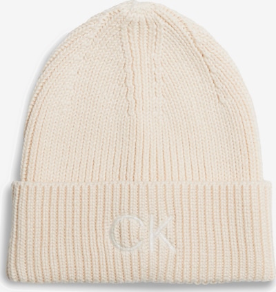 Megzta kepurė iš Calvin Klein, spalva – kremo / balta, Prekių apžvalga