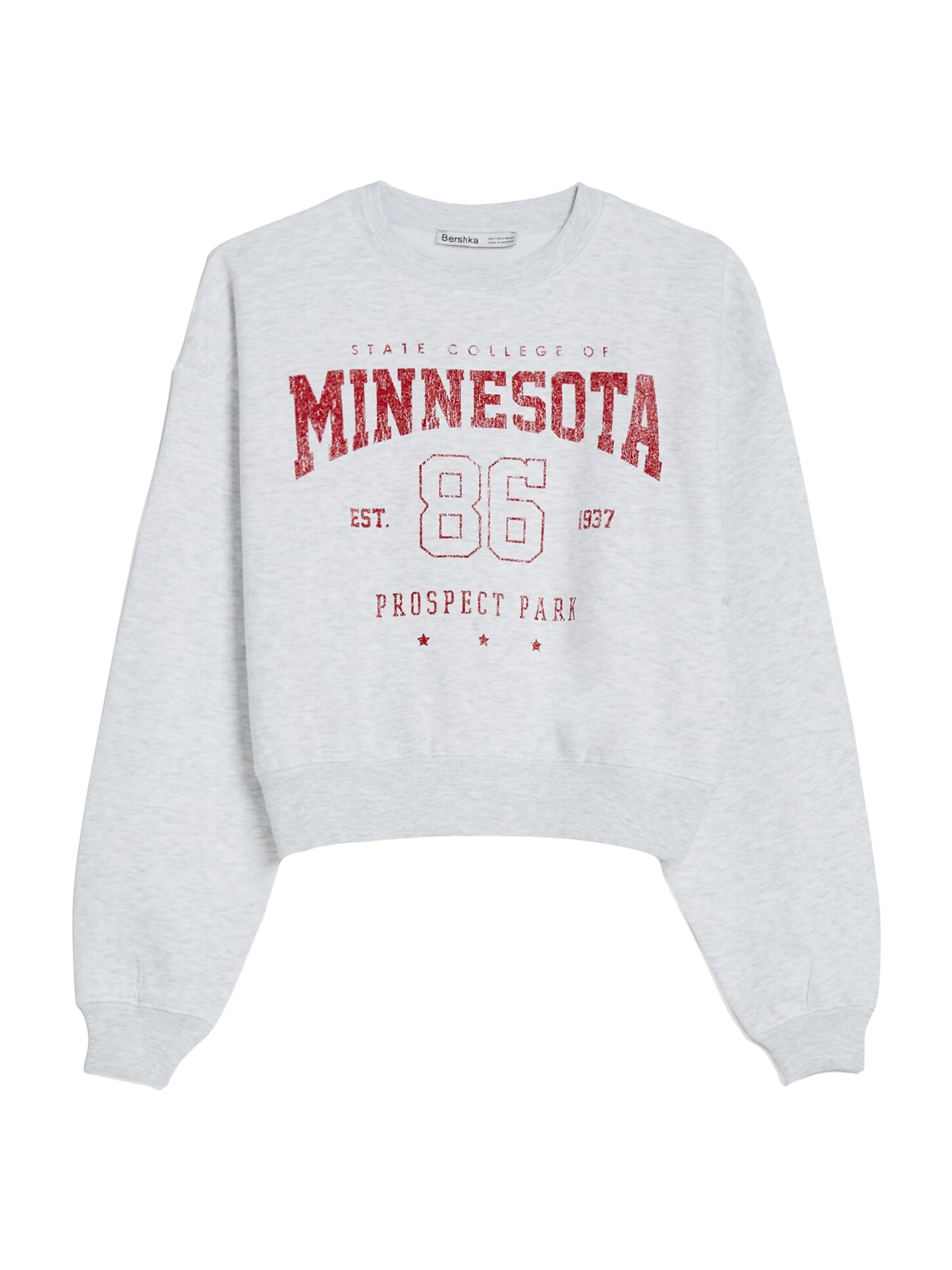Bershka Collegepaita koossa XS värissä meleerattu harmaa / viininpunainen, Tuotenäkymä