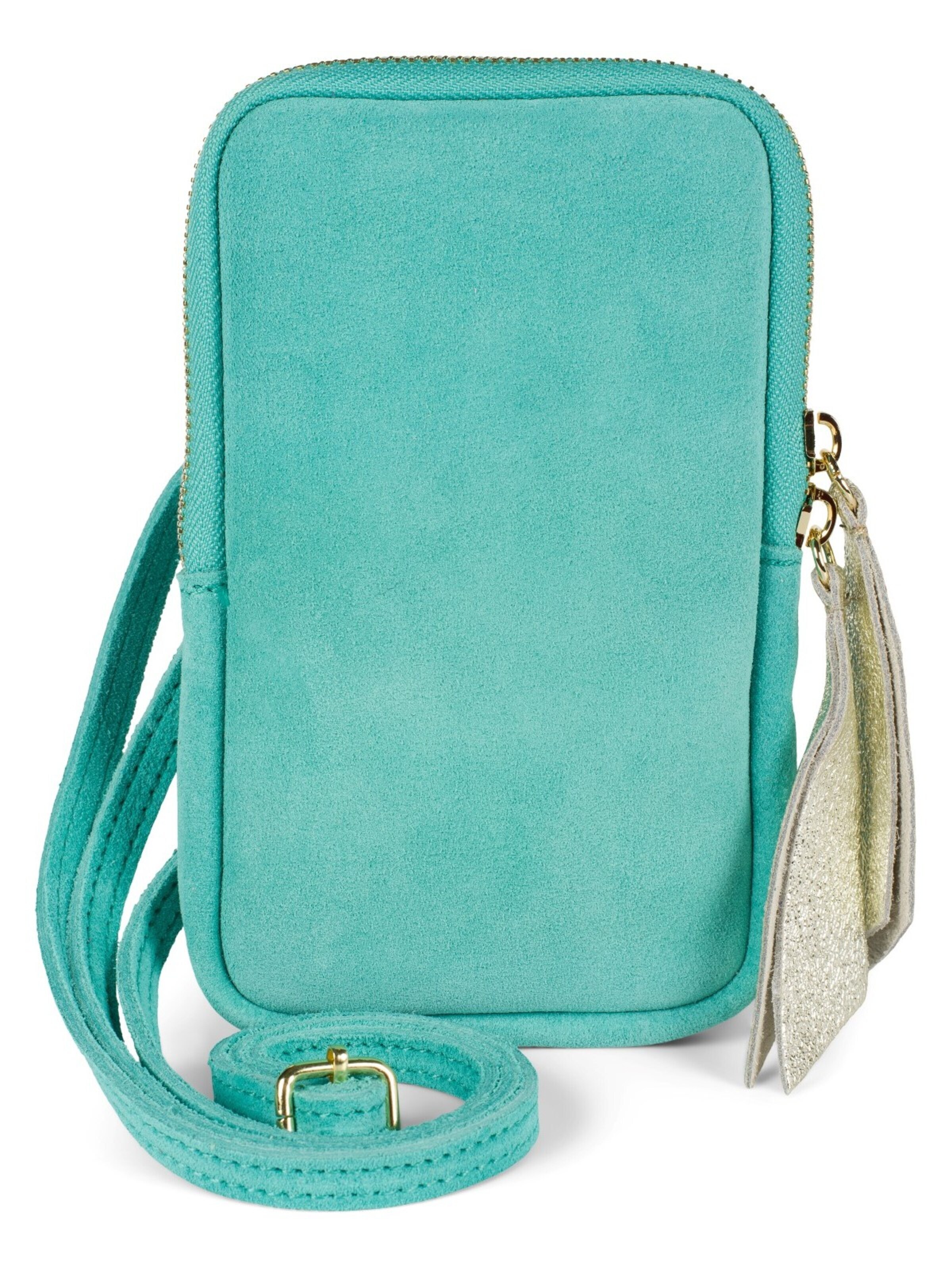 styleBREAKER Umhängetasche 'Echtleder Handy Umhängetasche Veloursleder'‌‌‌‌‌‌ in One Size in türkis, Produktansicht