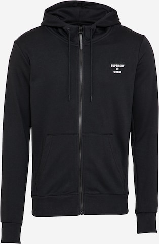 Superdry - Sudadera con cremallera deportiva en negro: frente