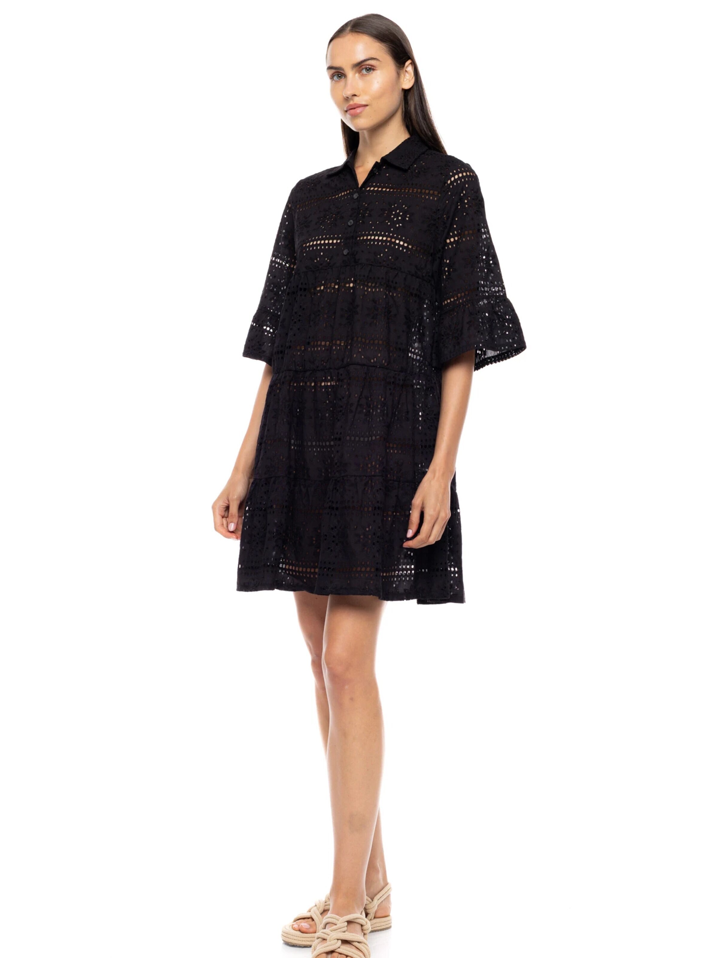 Pink Label Sommerkleid 'BEACHWEAR FLOWER EMBRODERY'‌‌‌‌‌‌‌ in Schwarz