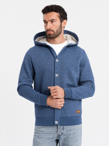 Ombre Sweatvest 'OM-SSZP-0186' in Blauw: voorkant