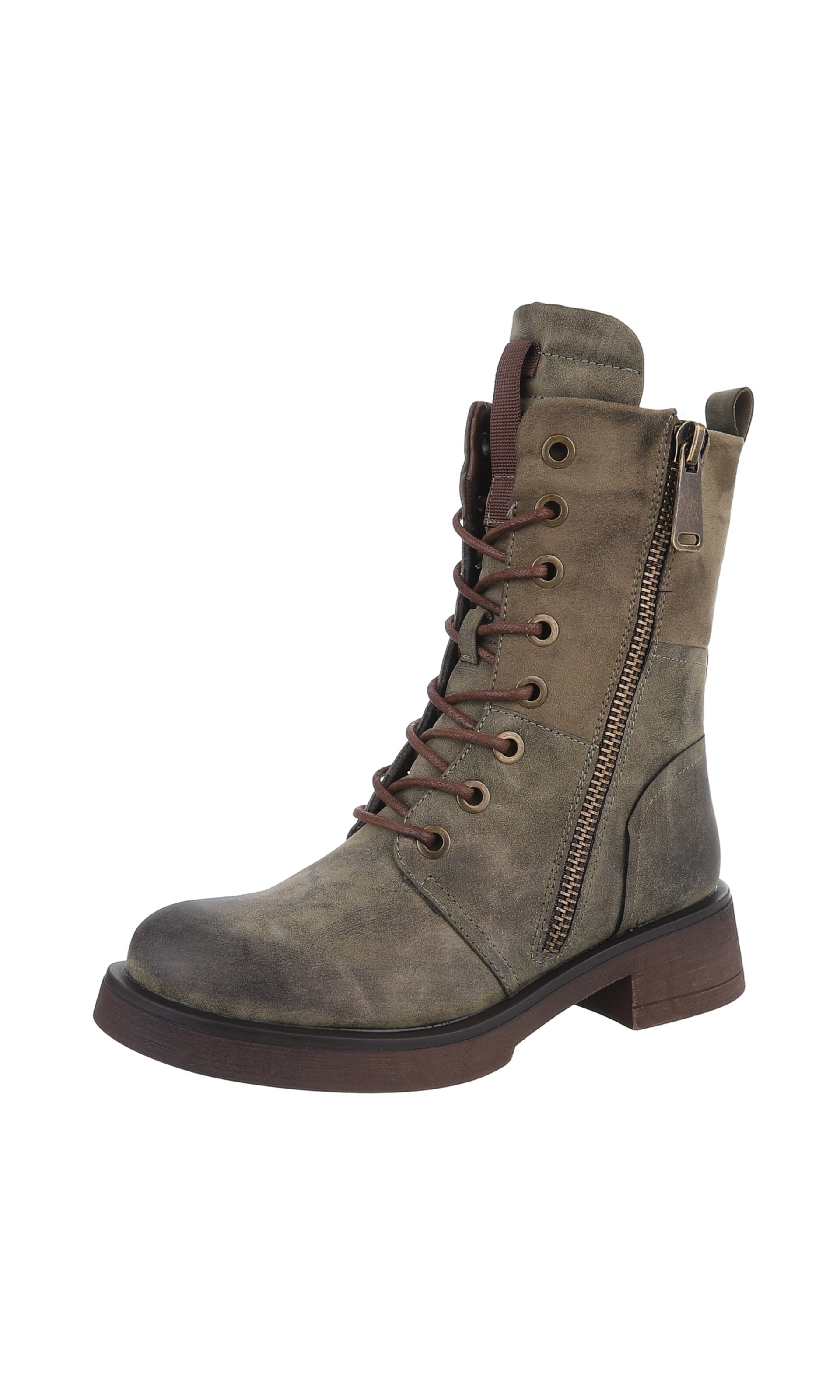 Ital-Design Schnürstiefelette in Grün: Vorderseite