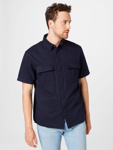 !Solid Regular fit Button Up Shirt in Blue: front