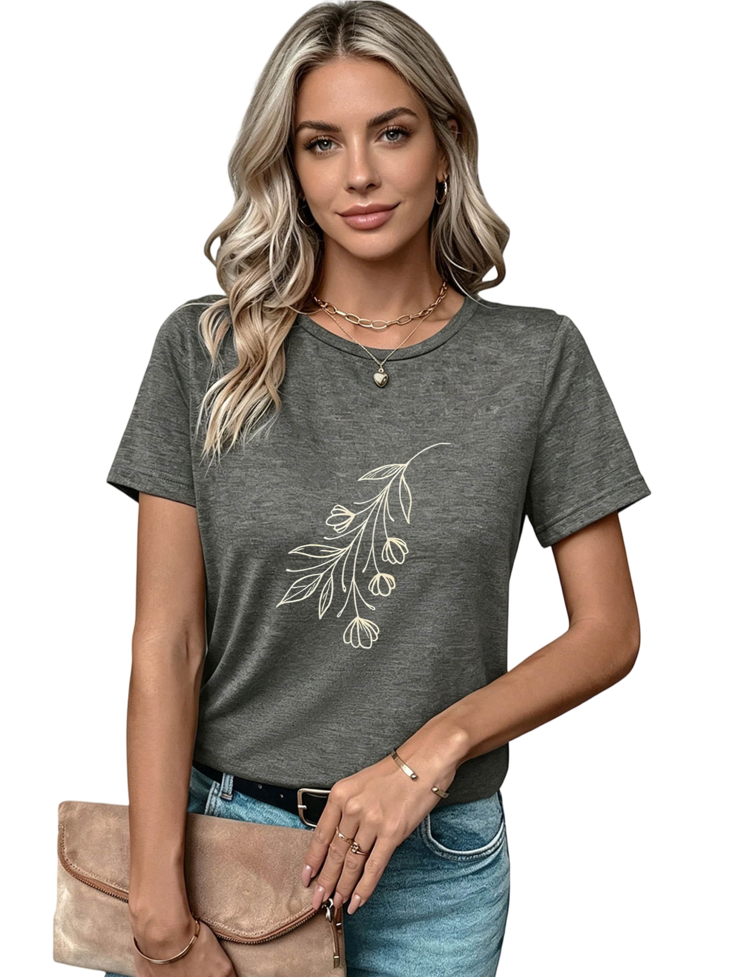 GORHEY T-shirt 'Women's Summer Crew Neck Short-Sleeve Personalized Print Tees' en S/Regular en gris, Vue avec produit