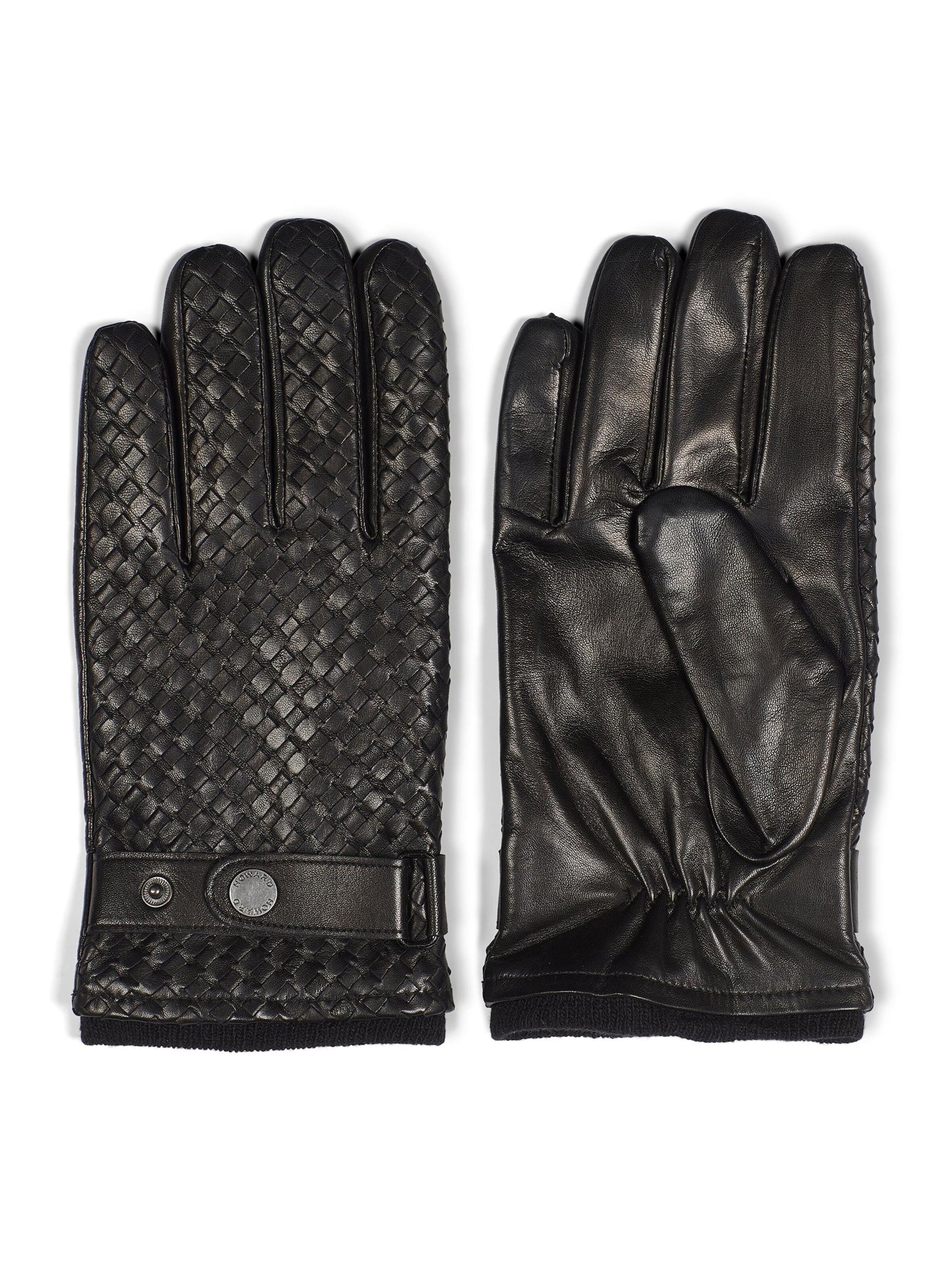 Howard London - Guantes con dedos 'Leather Braided Gloves Axel Black' en negro: frente