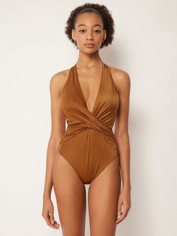 CALZEDONIA Badeanzug 'Shiny Satin' in Braun: Vorderseite