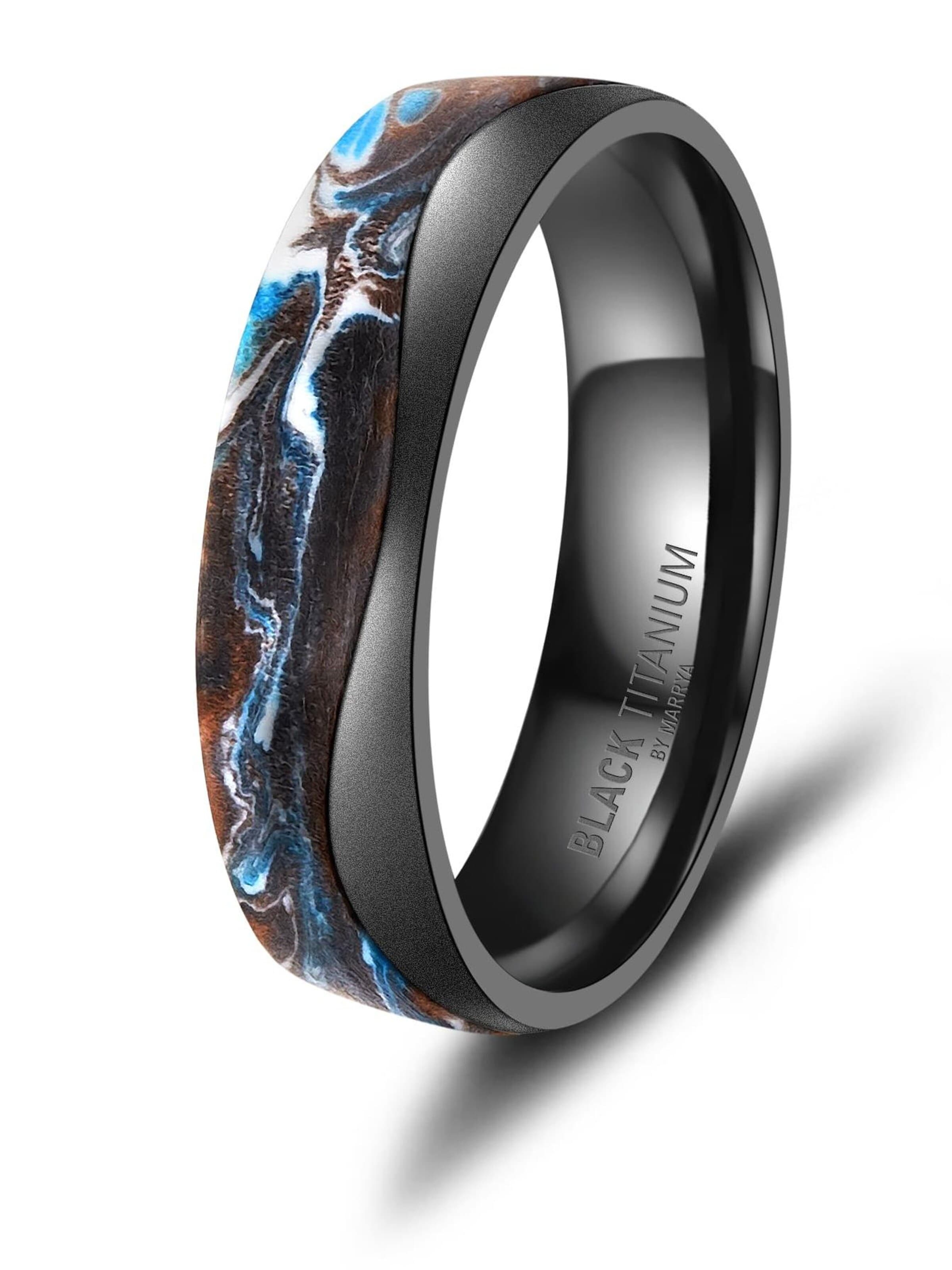 Anello 'MARRYA BT-15 Black Titanium Ocean Blue Edition' di MARRYA in nero: frontale