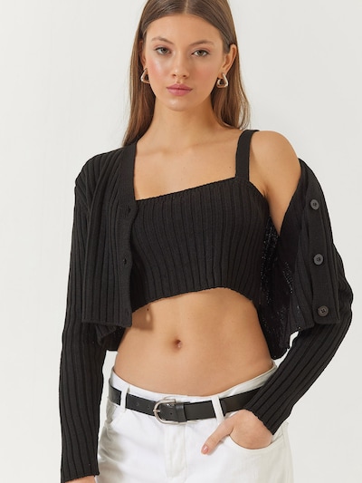 Bianco Lucci Cardigan i XS-XL i sort, Produktvisning