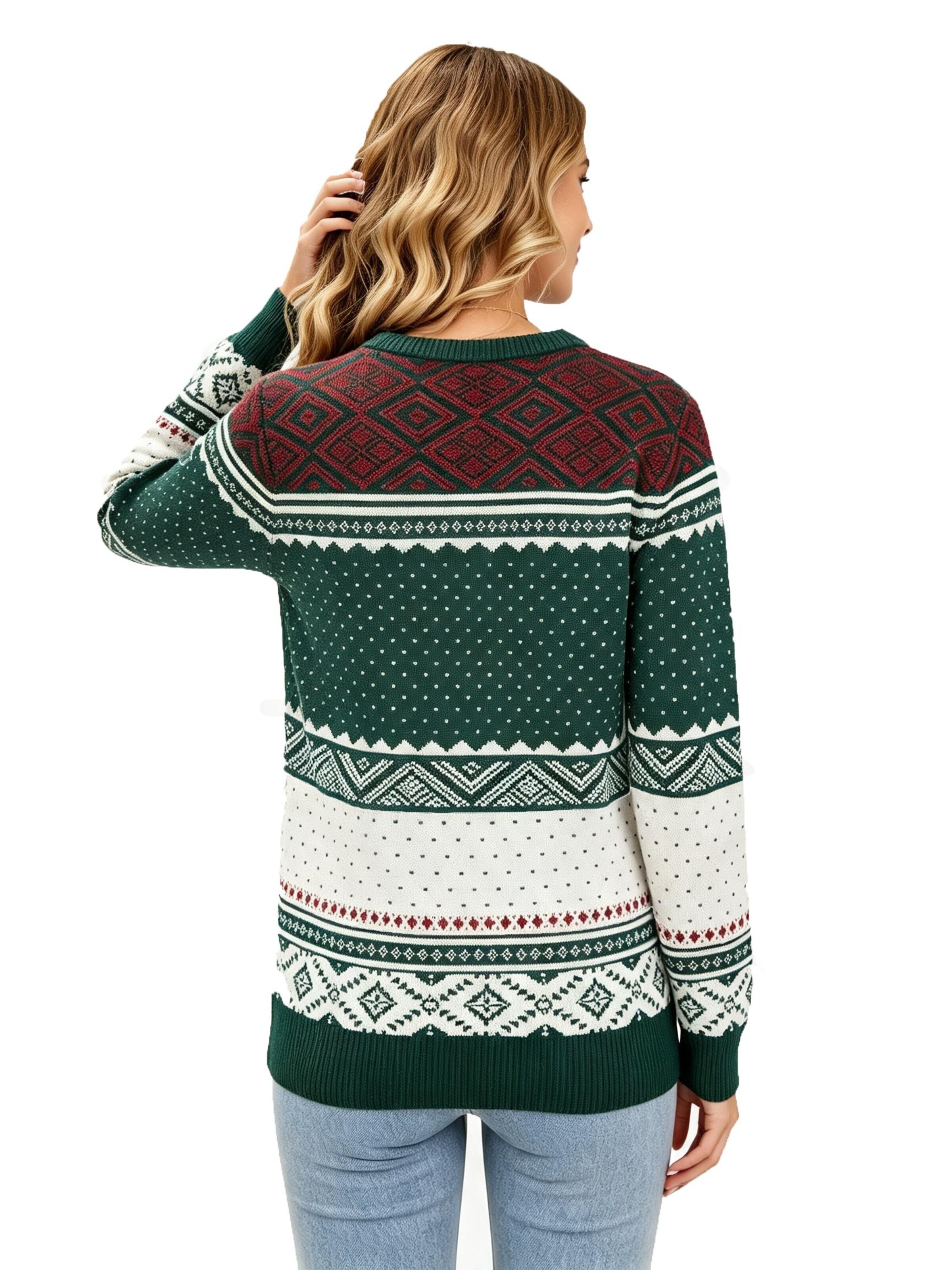 KoJooin Svetr 'Weihnachtspullover für Damen Langarm Pullover mit Rundhalsausschnitt' – zelená