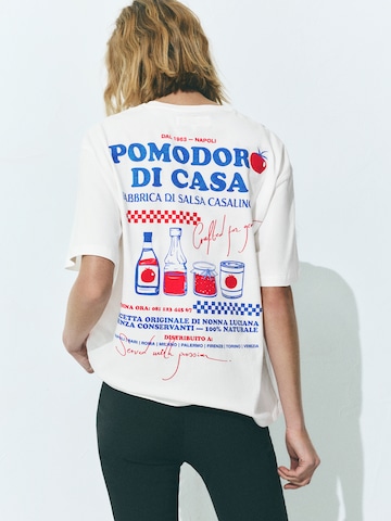 Pull&Bear Oversized bluse 'POMODORO' i hvid: forside