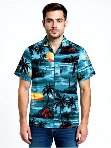 Hawaiihemdshop.de Regular fit Overhemd 'Hawaiihemd Day on Hawaii' in Blauw