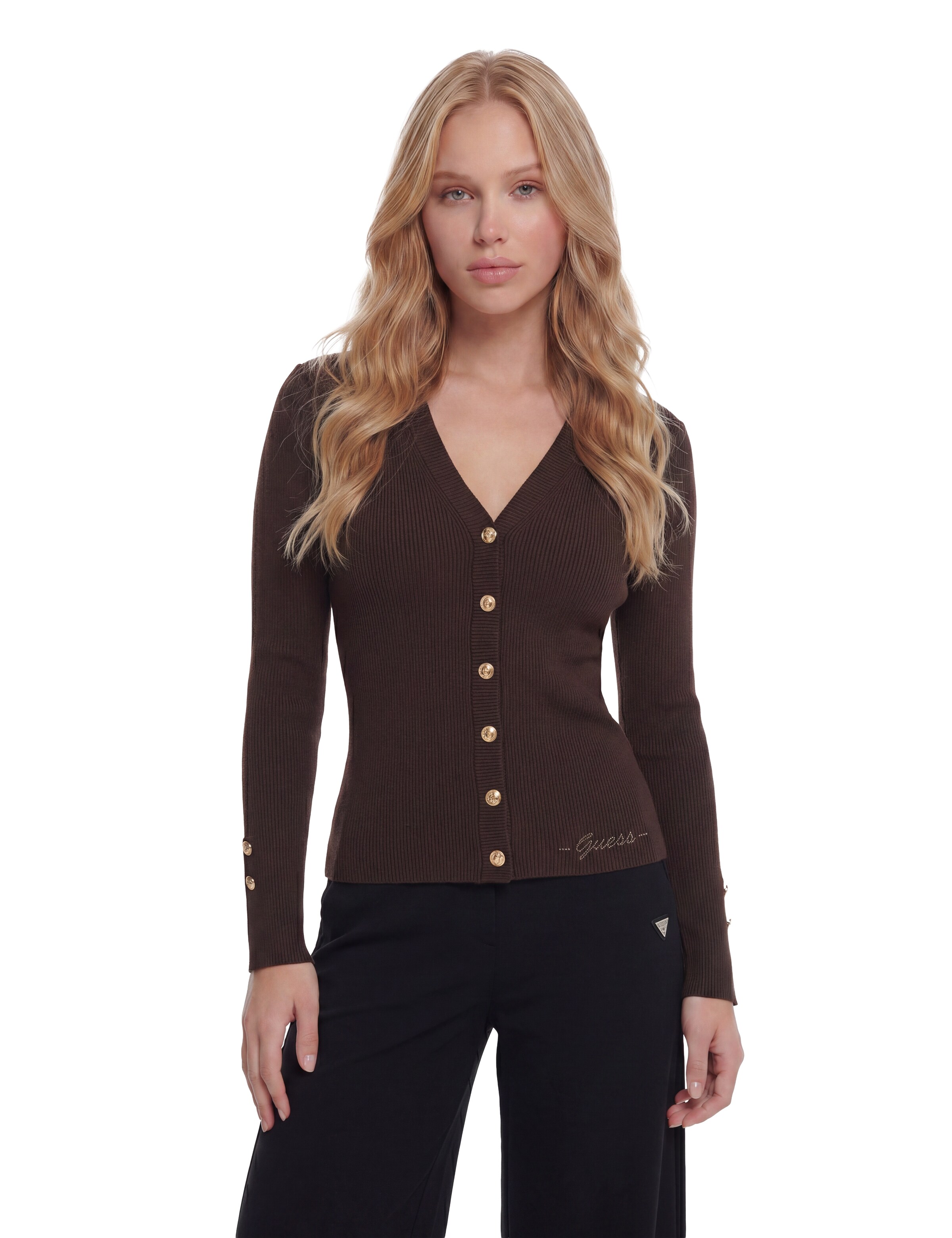 GUESS Strickjacke in Braun: Vorderseite