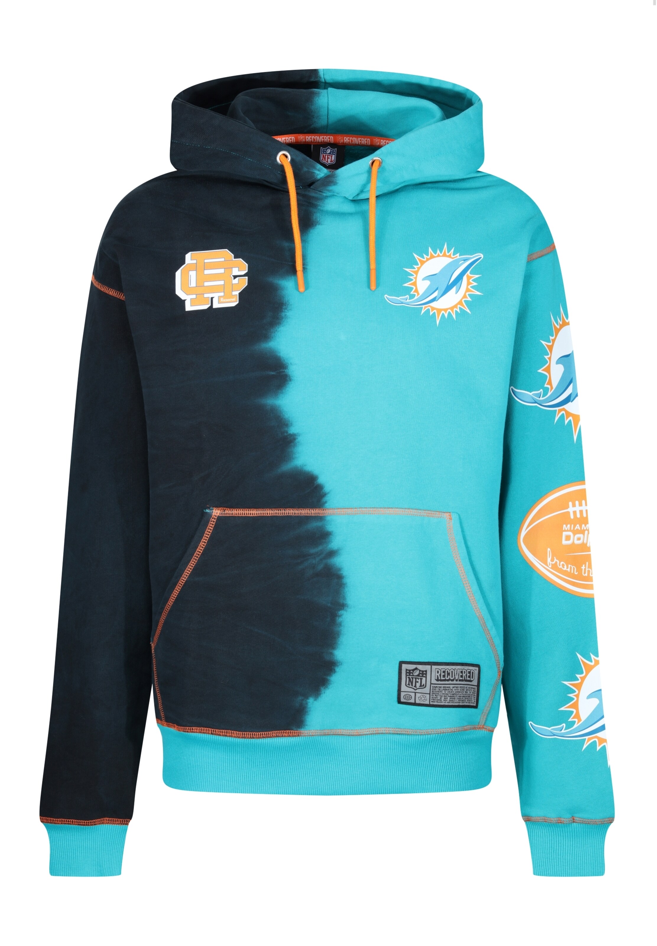 Recovered Kapuzenpullover 'NFL Dolphins Ink Dye Effect On' in Blau: Vorderseite