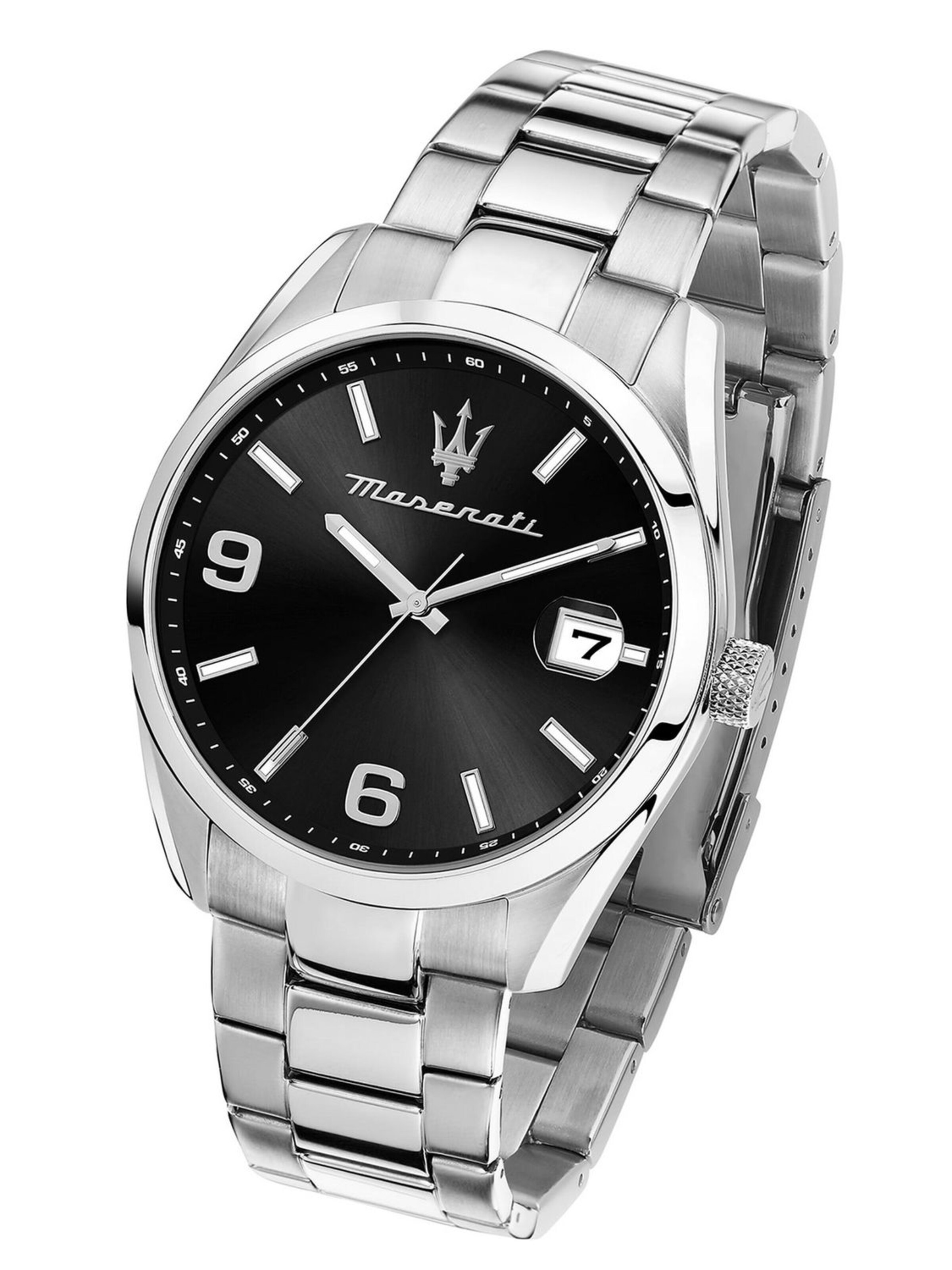 Montre à affichage analogique Maserati en argent : devant