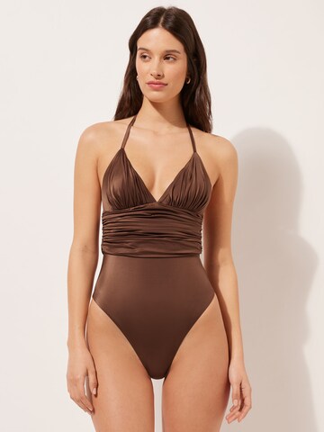 CALZEDONIA Triangle Swimsuit in Brown: front