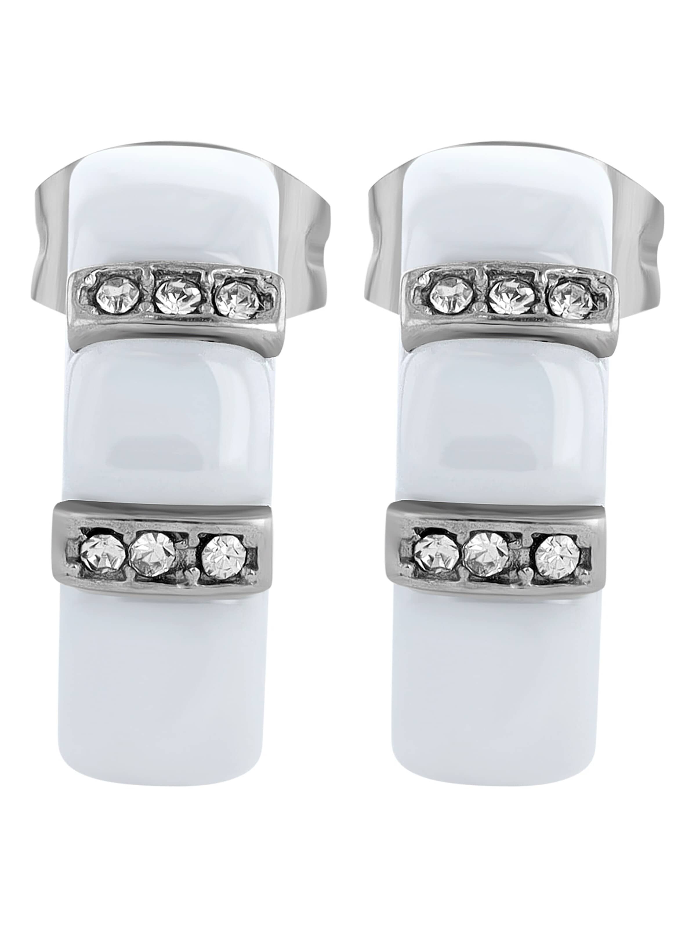 Akzent Earrings 'Keramik/ Edelstahl,Zirkonia, wasserfest' in White