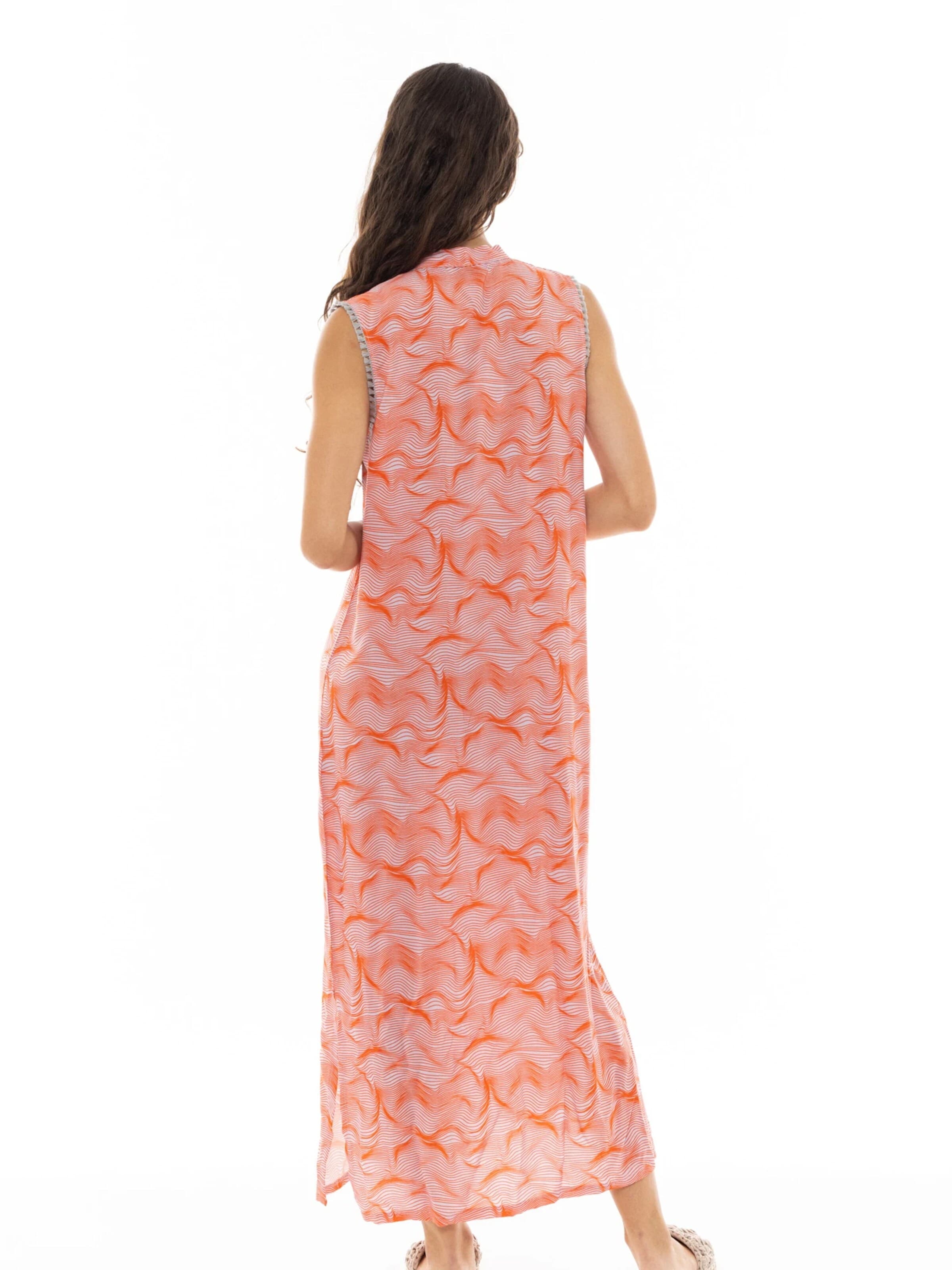 Pink Label - Vestido de verano 'BEACHWEAR ORANGE WAVES' en naranja