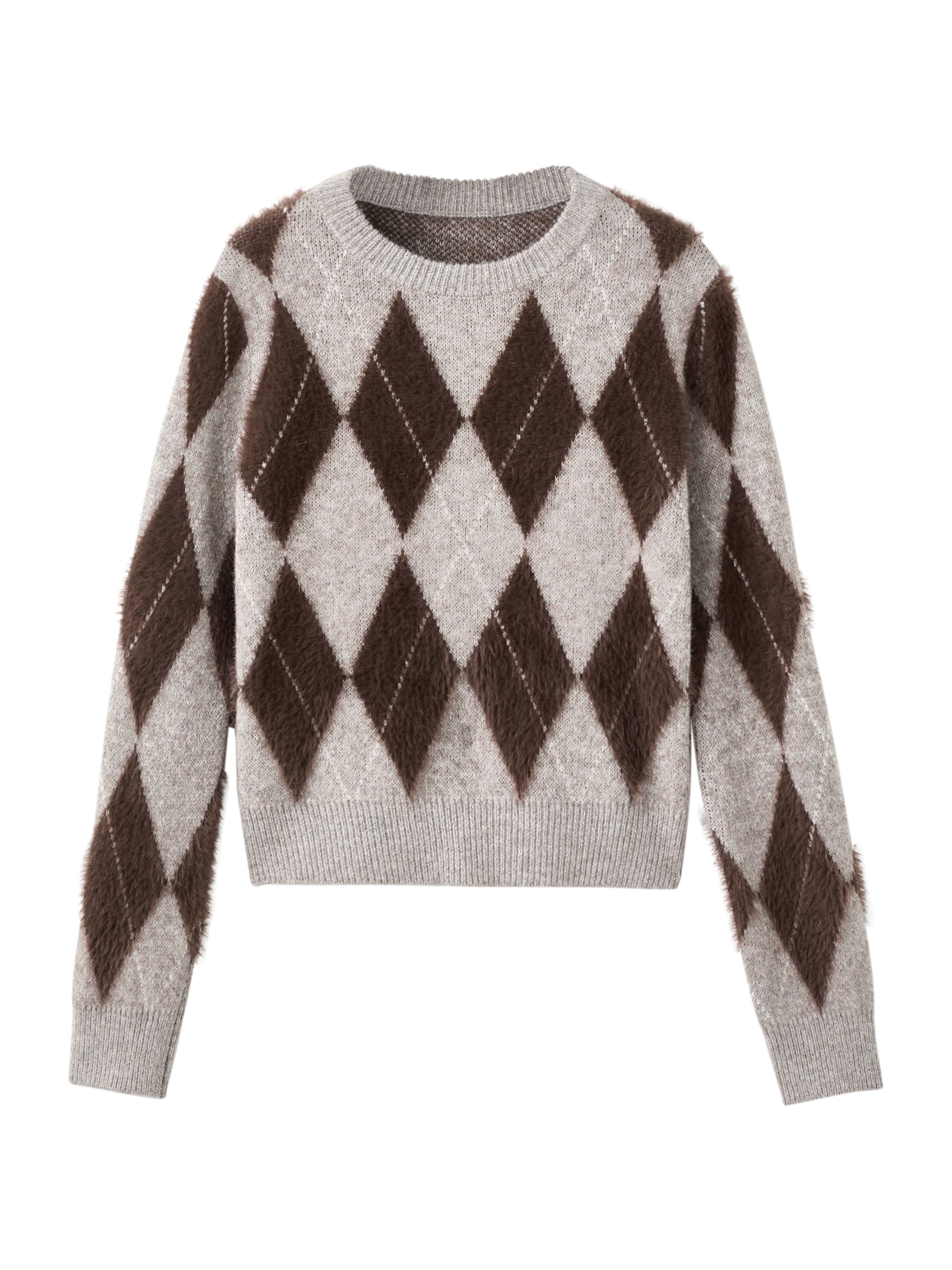 Pulover 'ROMBETE' de la MANGO pe gri: față