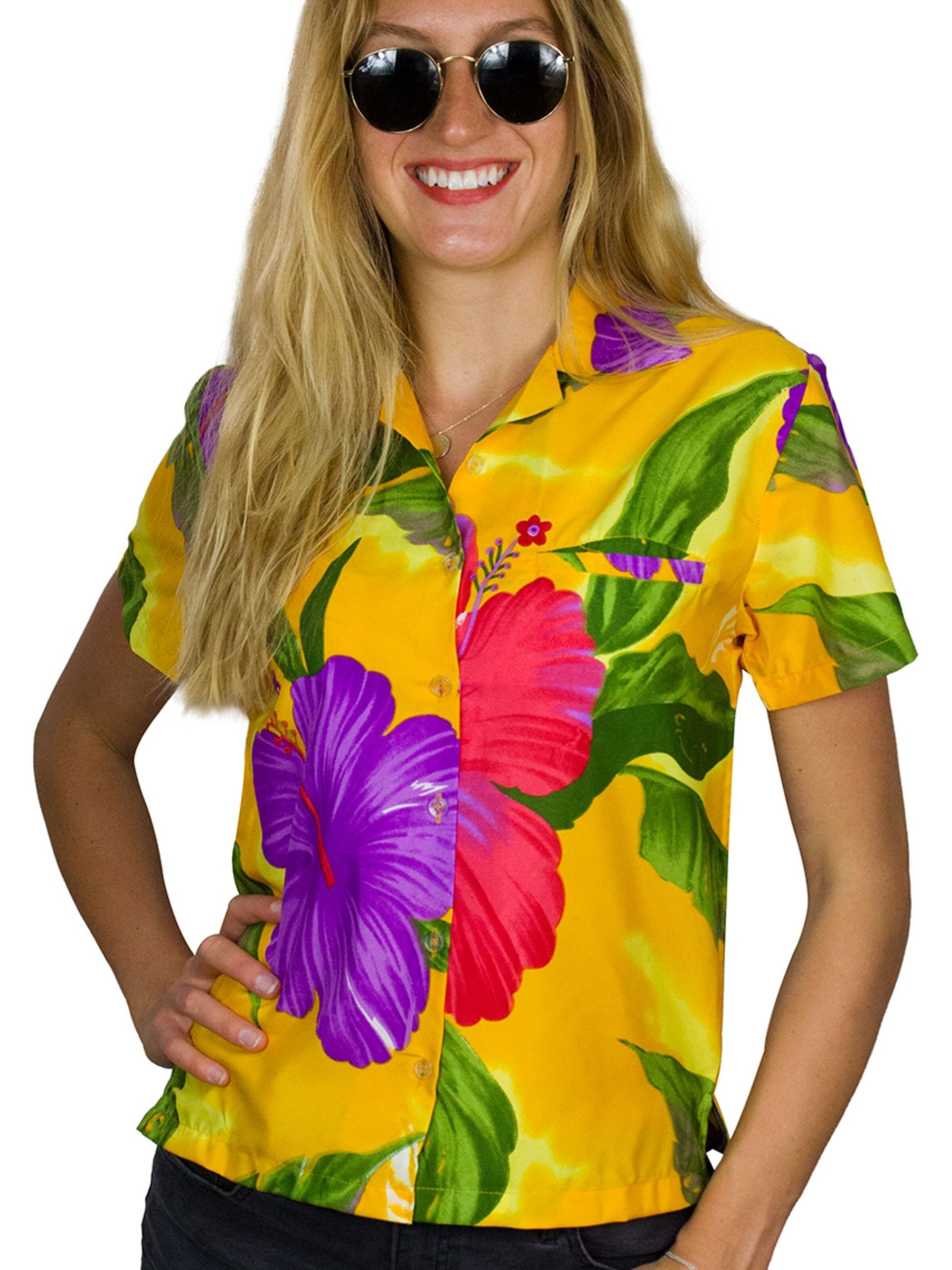 King Kameha Blouse 'Big Flower' in Yellow