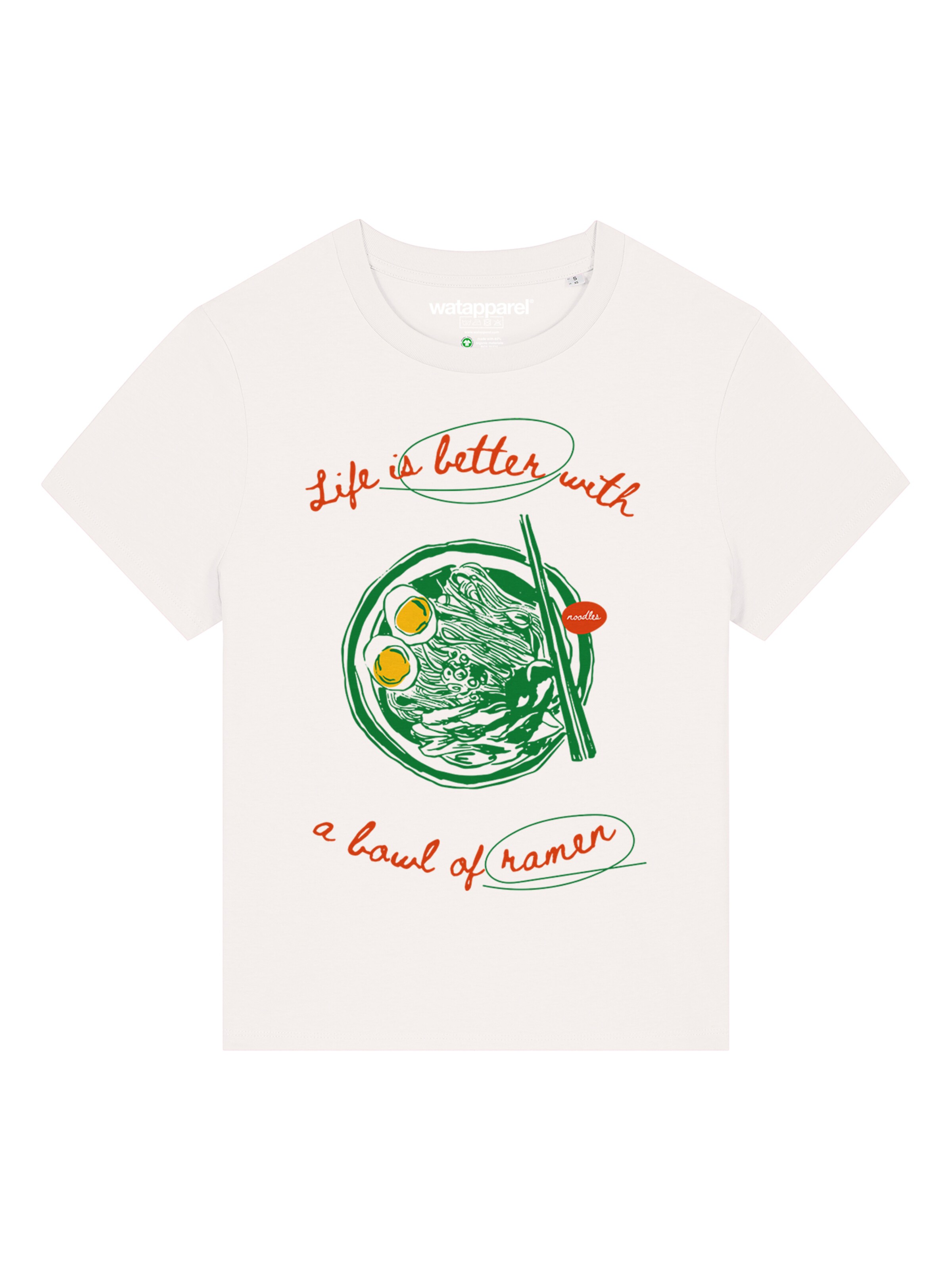 T-shirt 'Life is better with ramen' Watapparel en blanc : devant