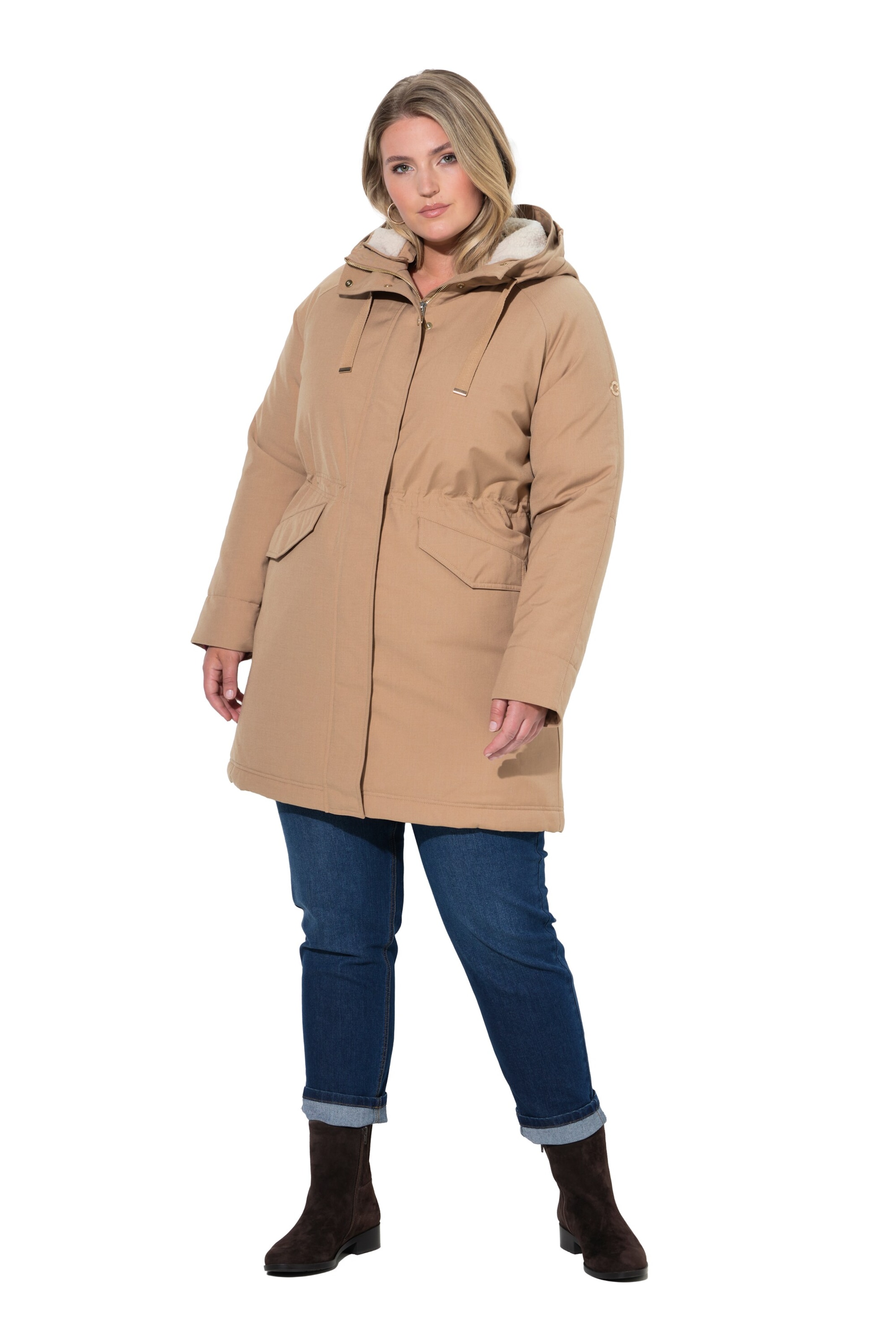 Ulla Popken Weatherproof jacket in Beige: front