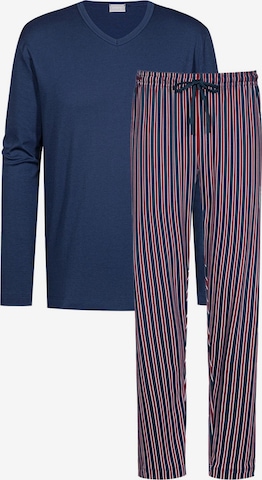 Mey Pyjama lang 'Graphic Stripes' in Blau: Vorderseite
