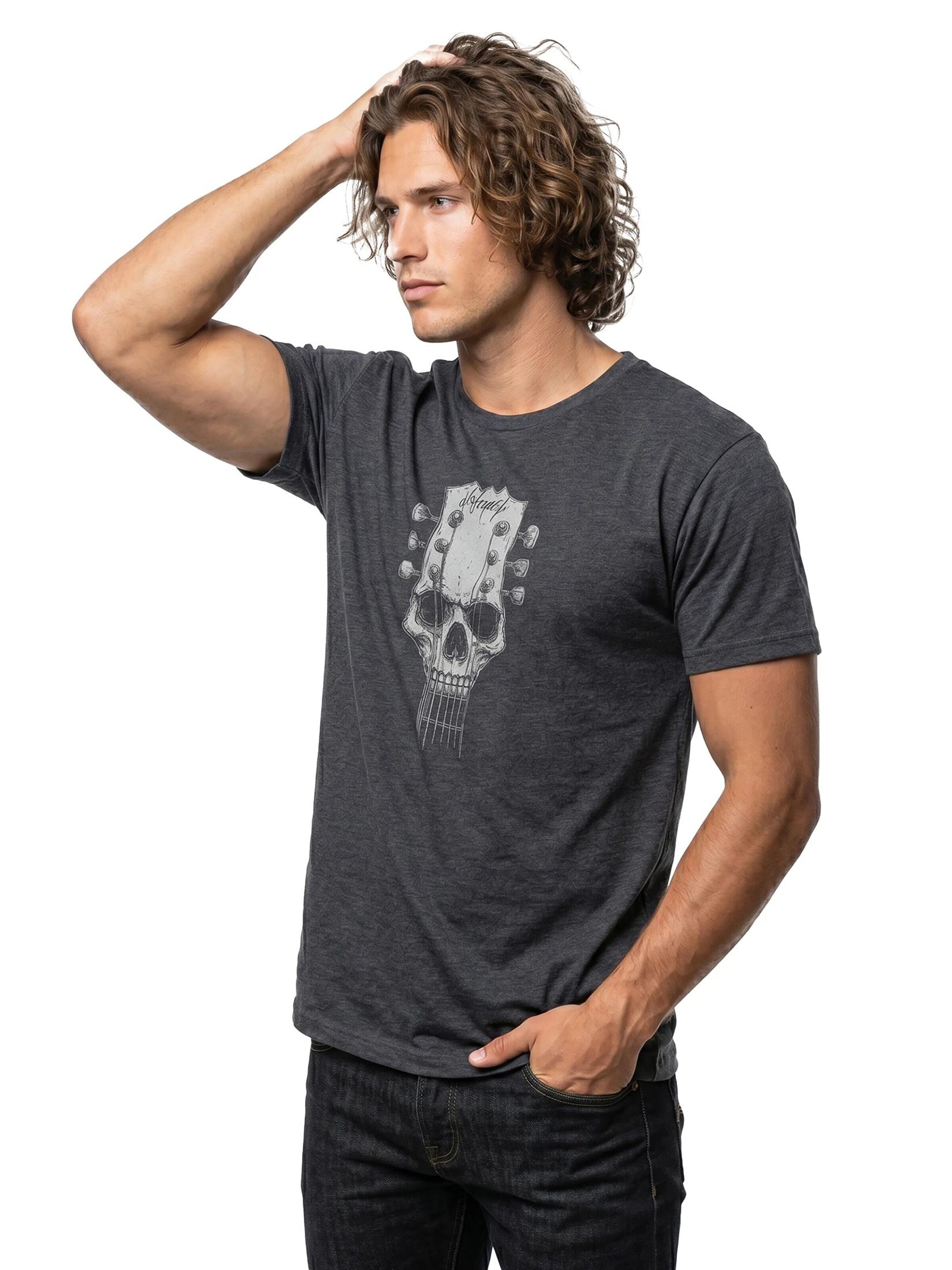 MAKAYA Shirt 'Gitarrenkopf' in Grey