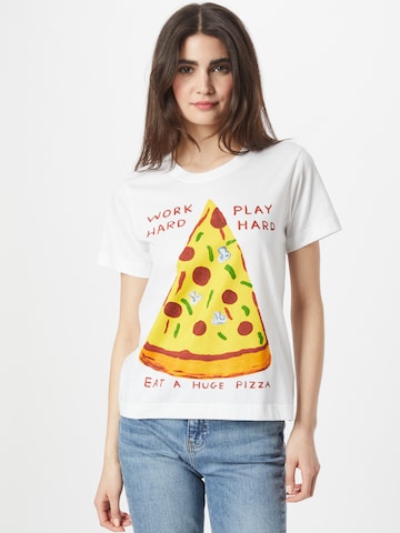 DEDICATED. Shirt 'Mysen Work Hard Pizza' in Wit: voorkant