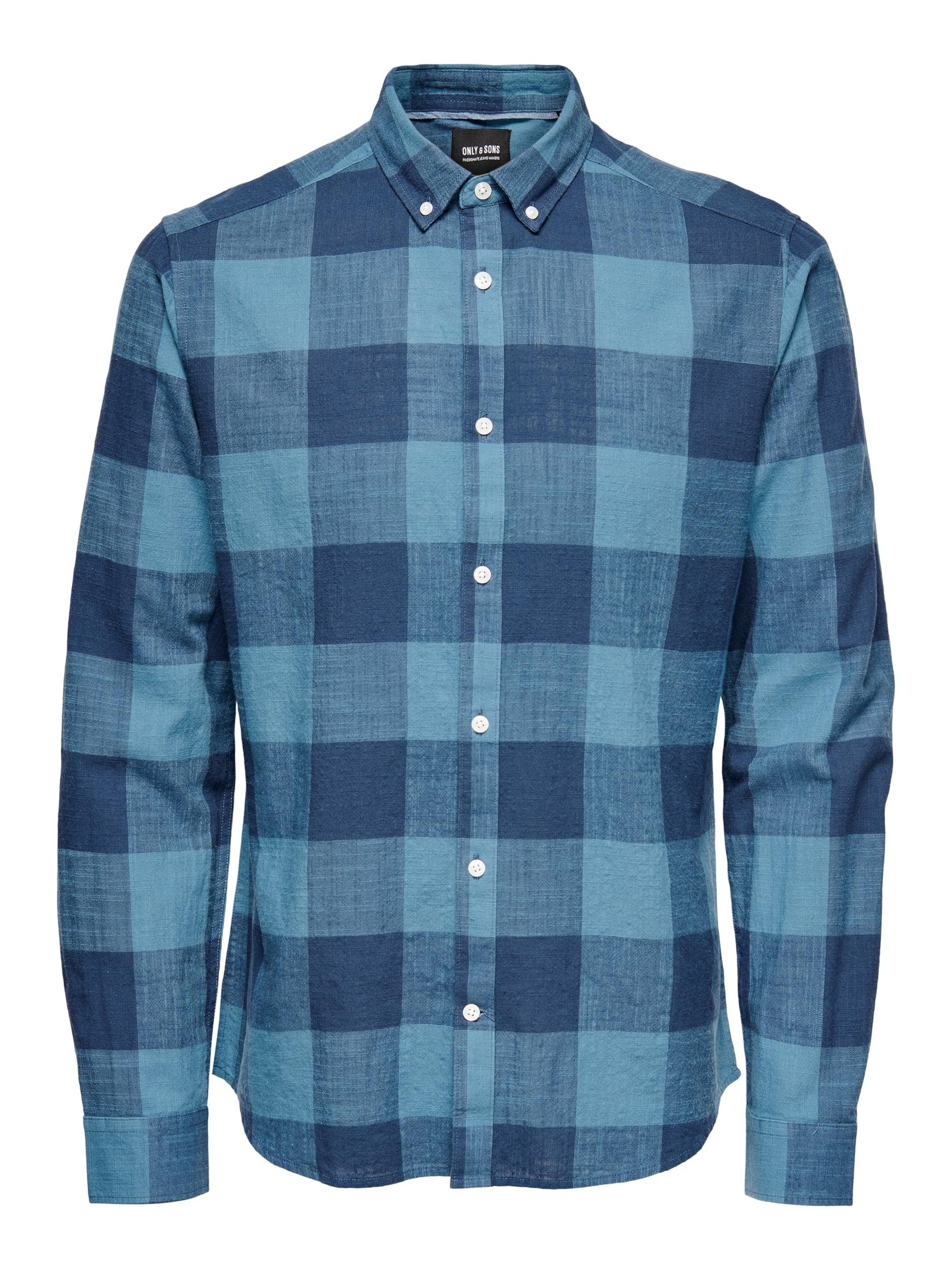 Only & Sons Slim fit Button Up Shirt in Blue: front