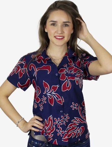 Camicia da donna 'Hibiscus Blue Line' di King Kameha in rosso: frontale