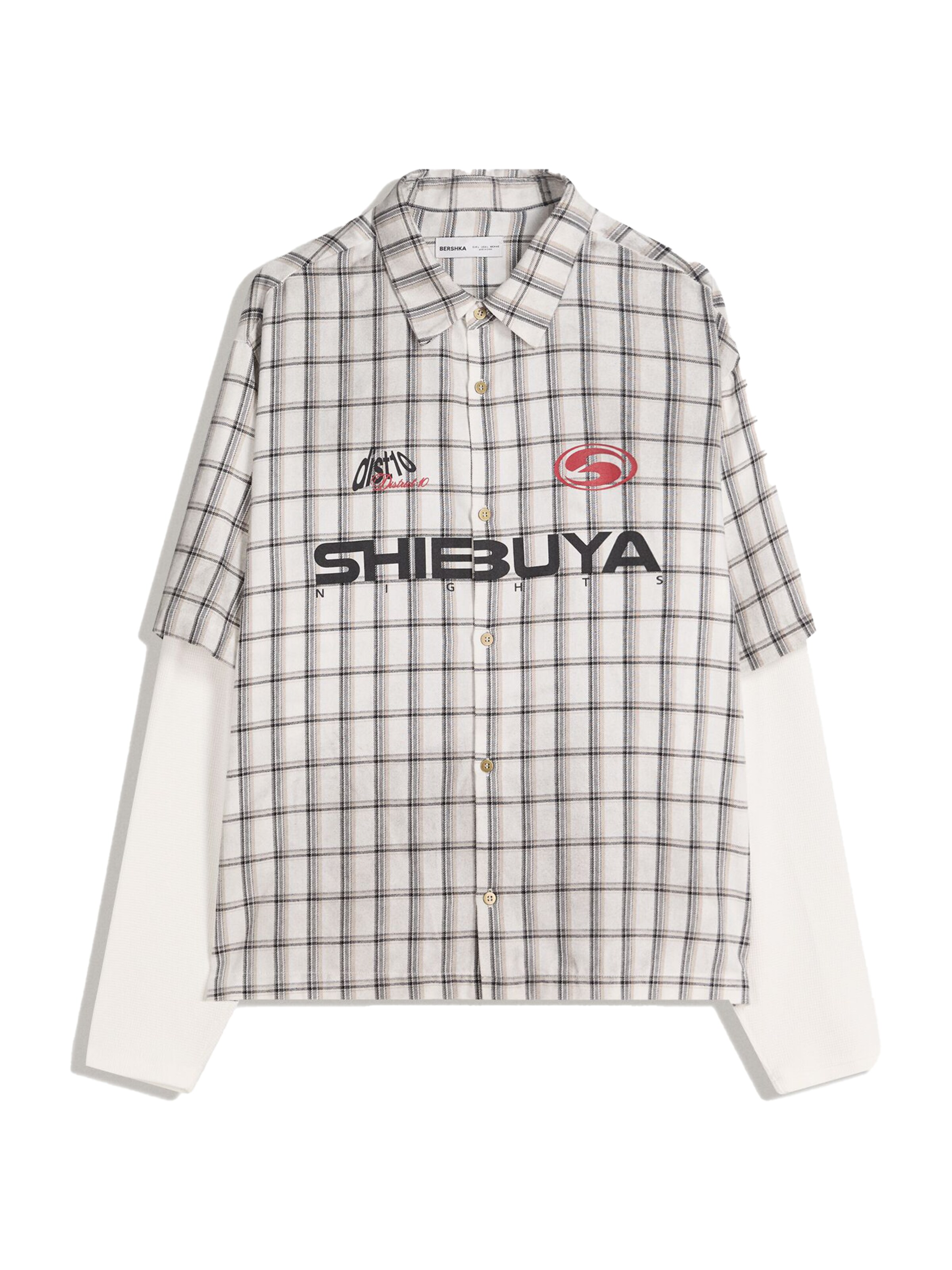 Bershka Overhemd in de kleur Taupe / Rood / Zwart / Wit, Productweergave