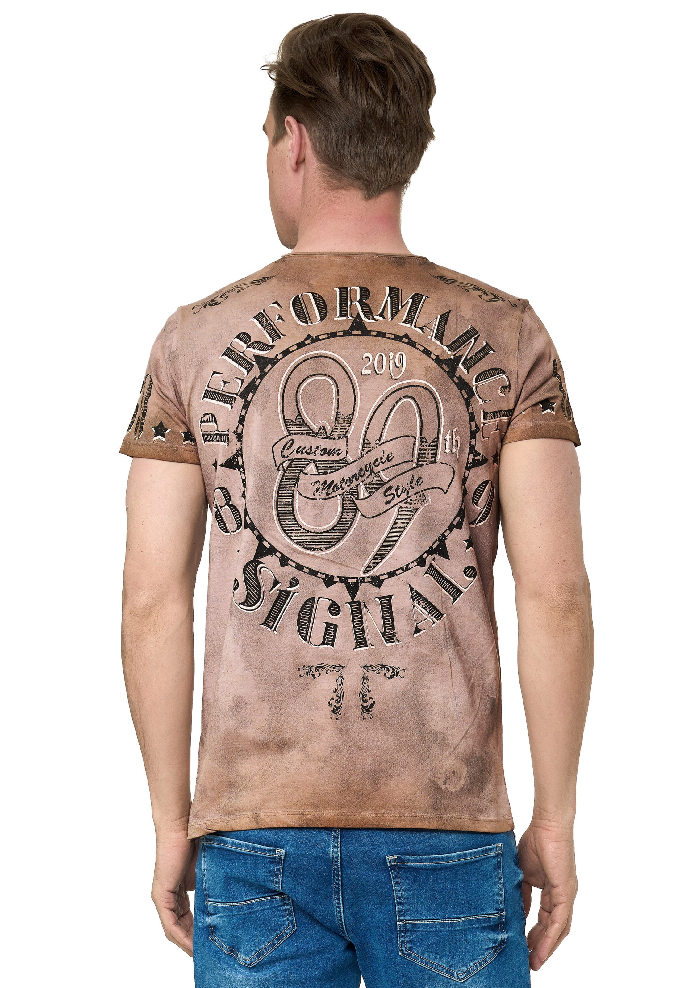 Rusty Neal T-Shirt Totenkopf in Braun