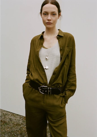 MANGO Regular Pants 'Lino' in Green