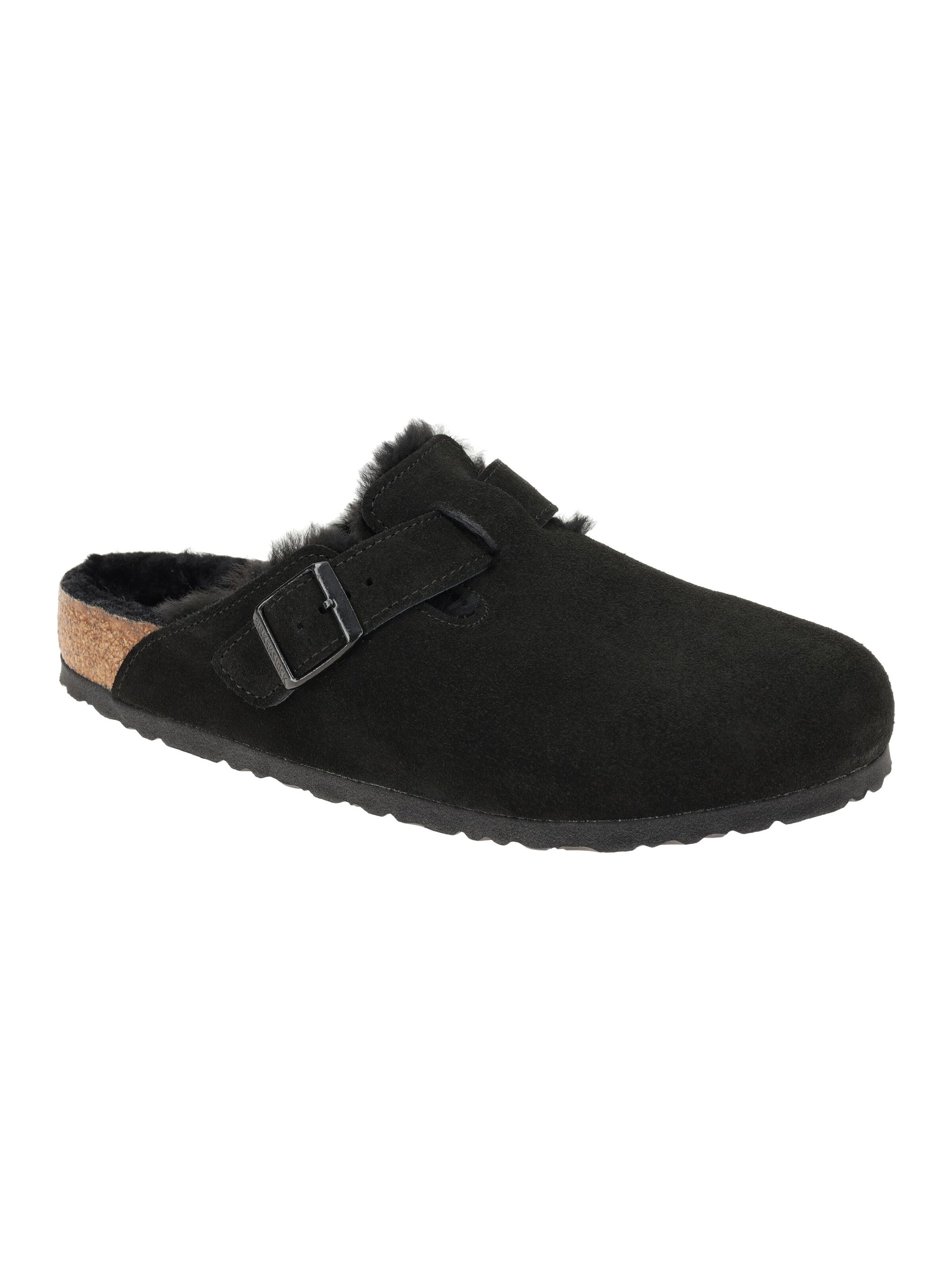 BIRKENSTOCK Pantolette 'Boston Shearling'‌‌ in Schwarz: Vorderseite
