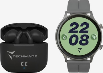 Techmade Digitaluhr 'Dynamic 2 Smartwatch - Bundle mit Kopfhörern' in Grau: Vorderseite