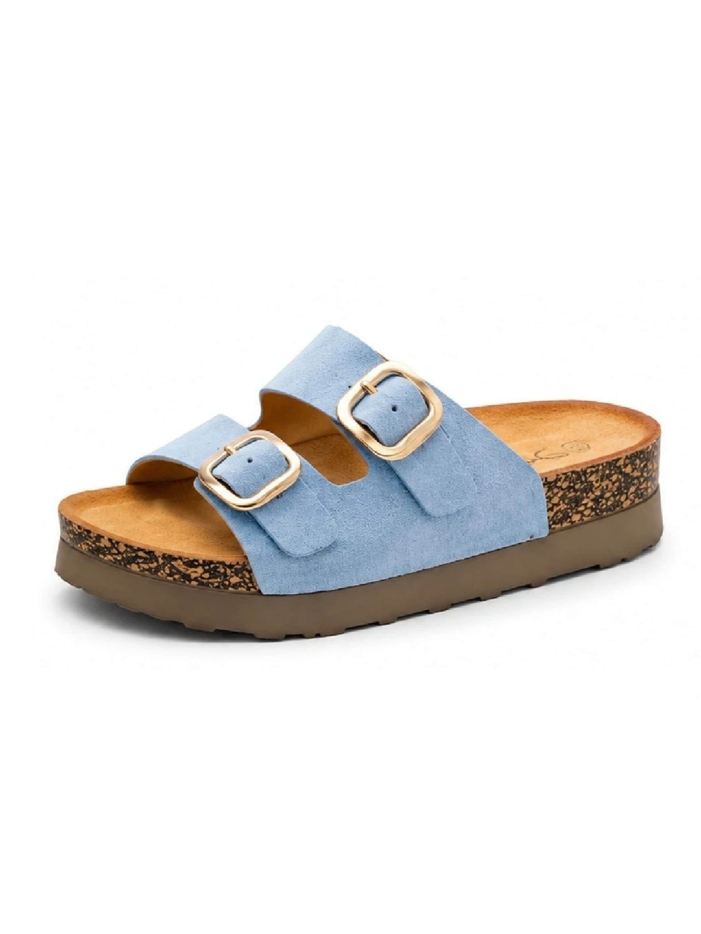 Pogolino Mules 'Damen Sandalen Pantoletten Plateau Animal Print TPW4' in Blue: front