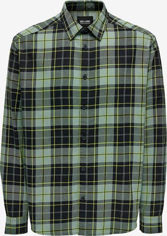 Only & Sons Comfort fit Button Up Shirt 'Yox Life' in Green: front