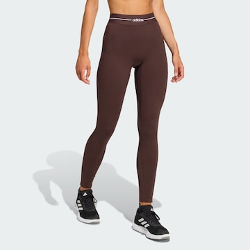 ADIDAS PERFORMANCE - Skinny Pantalón deportivo 'Hyperglam' en marrón: frente