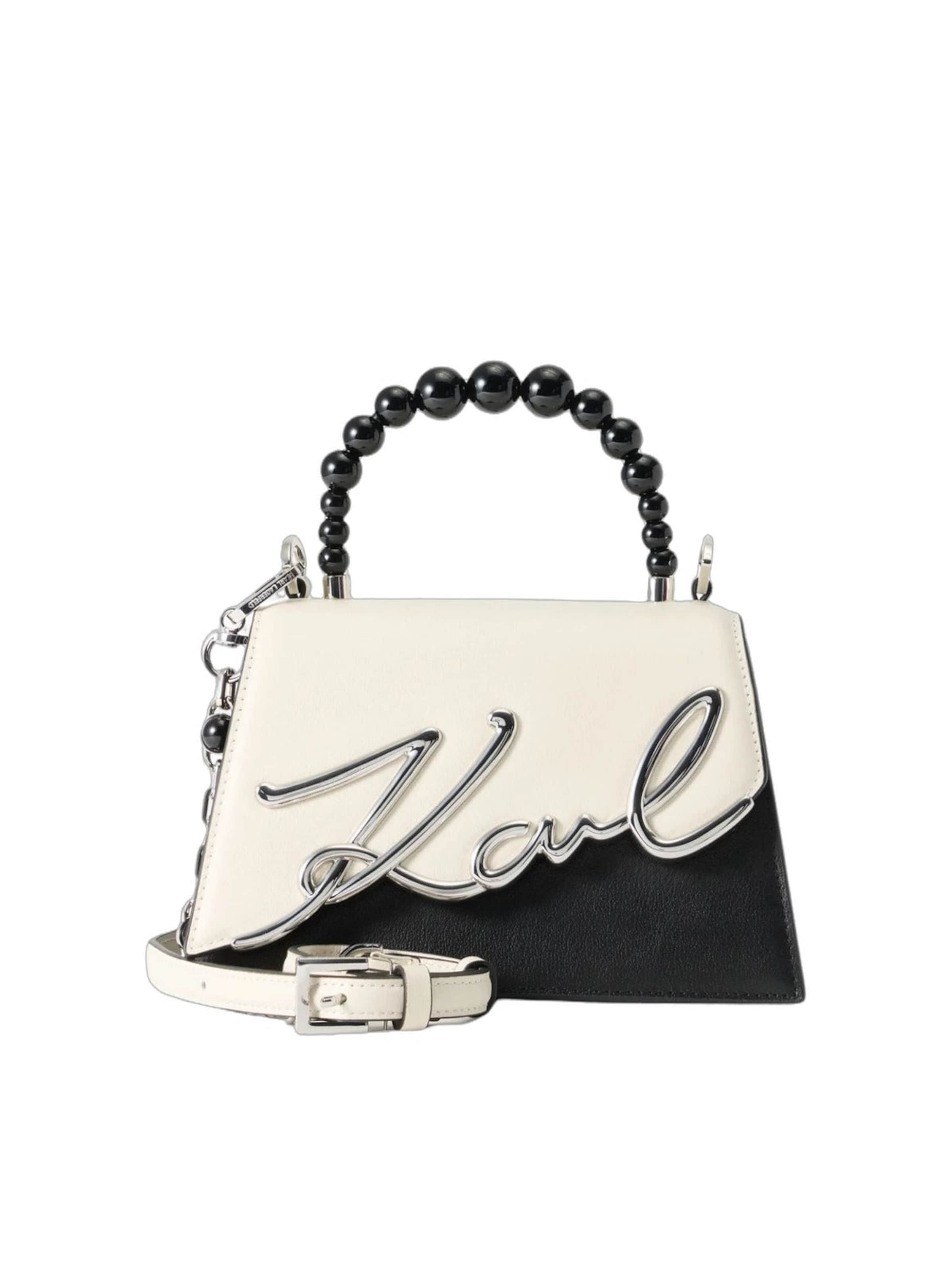 Karl Lagerfeld Ročna torbica 'Karl Lagerfeld Sac Bandoulière Signature 2.0 Perles Cuir Noir & Blanc' v velikosti One Size  | črna barva, Prikaz izdelka