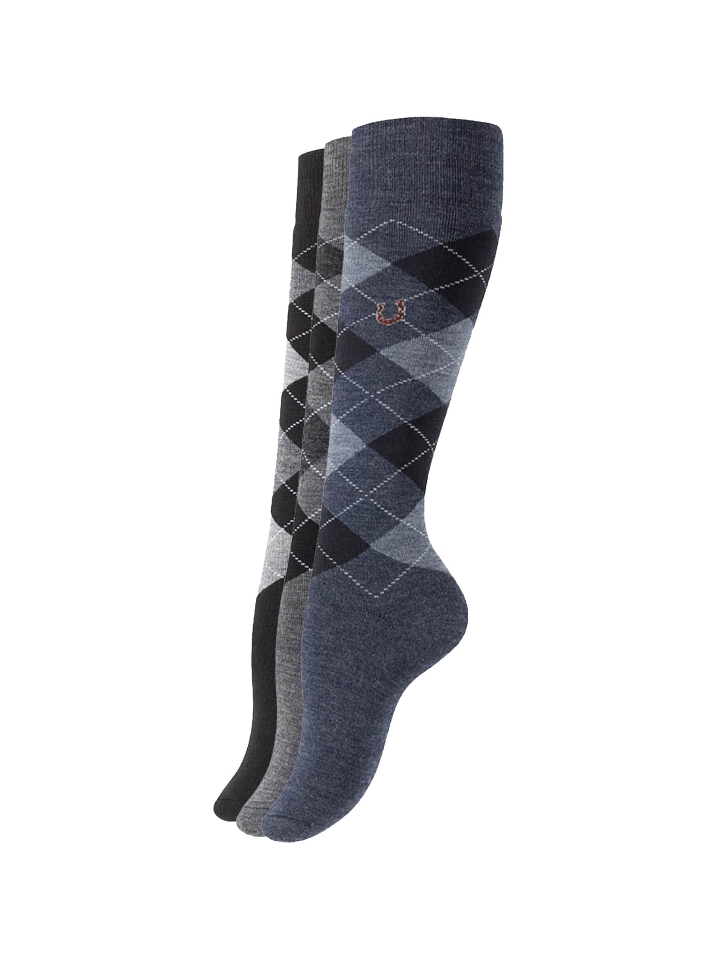 Vincent Creation Kniestrümpfe 'Karo Classic' in rauchblau / taubenblau / graumeliert / schwarz / weiß, Produktansicht