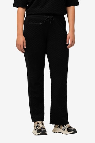 Ulla Popken Flared Workout Pants in Black: front