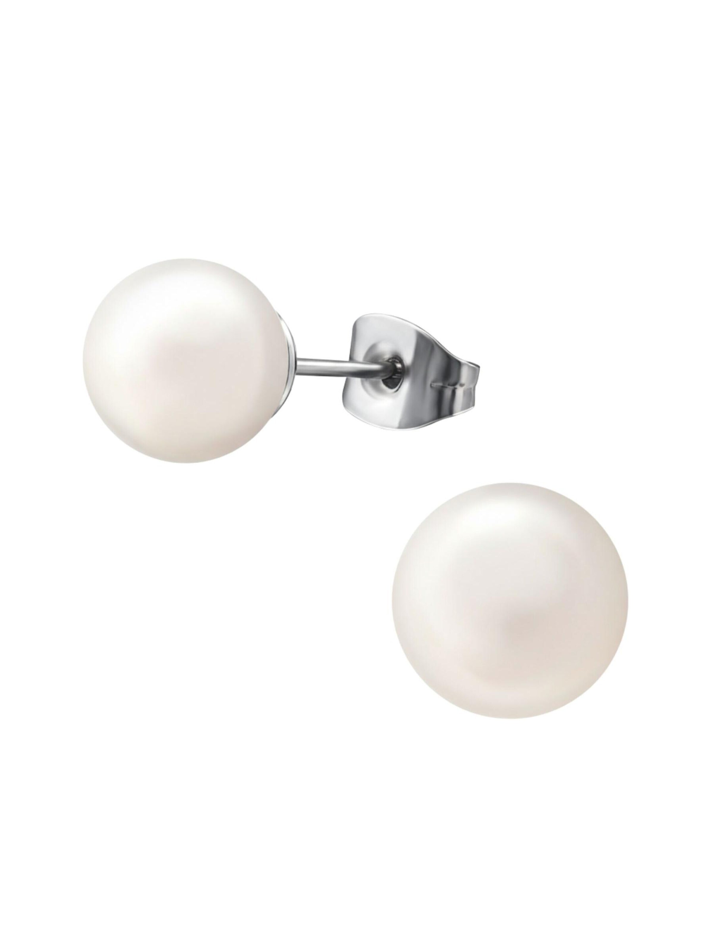 Maxte Earrings 'Ohrstecker aus Chirurgenstahl mit Synthetischer Perle 8 mm Hochglanzpoliert' in White: front