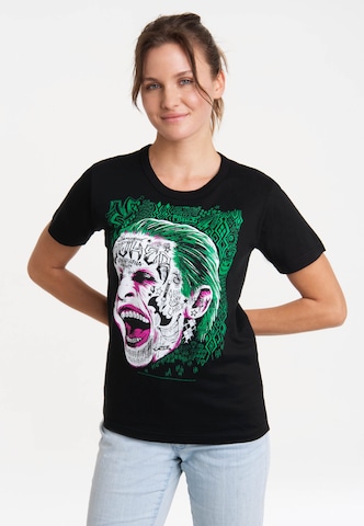 LOGOSHIRT Shirt 'Suicide Squad - Joker' in Black: front