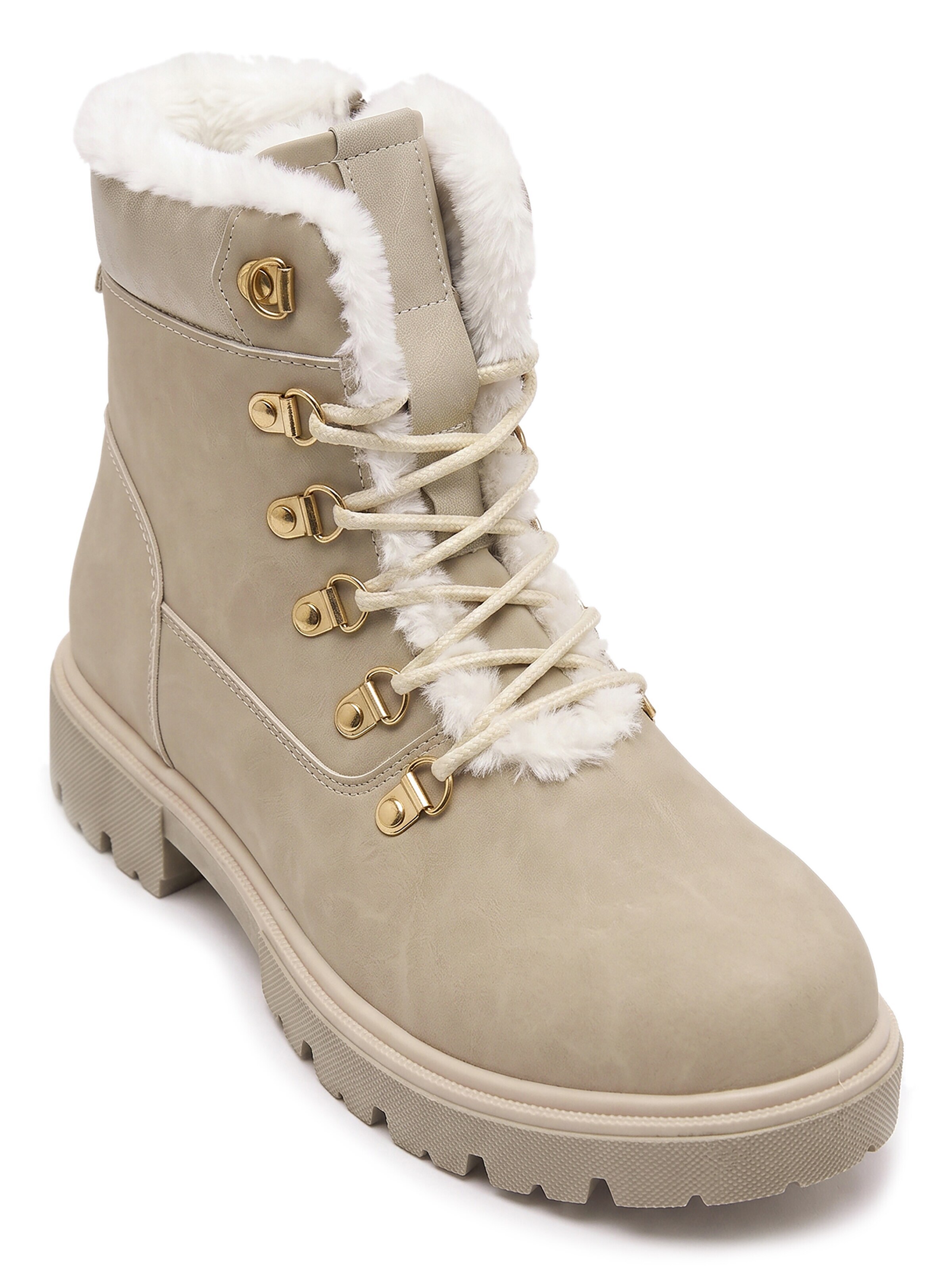 Lucky Z Lace-Up Ankle Boots in Beige: front