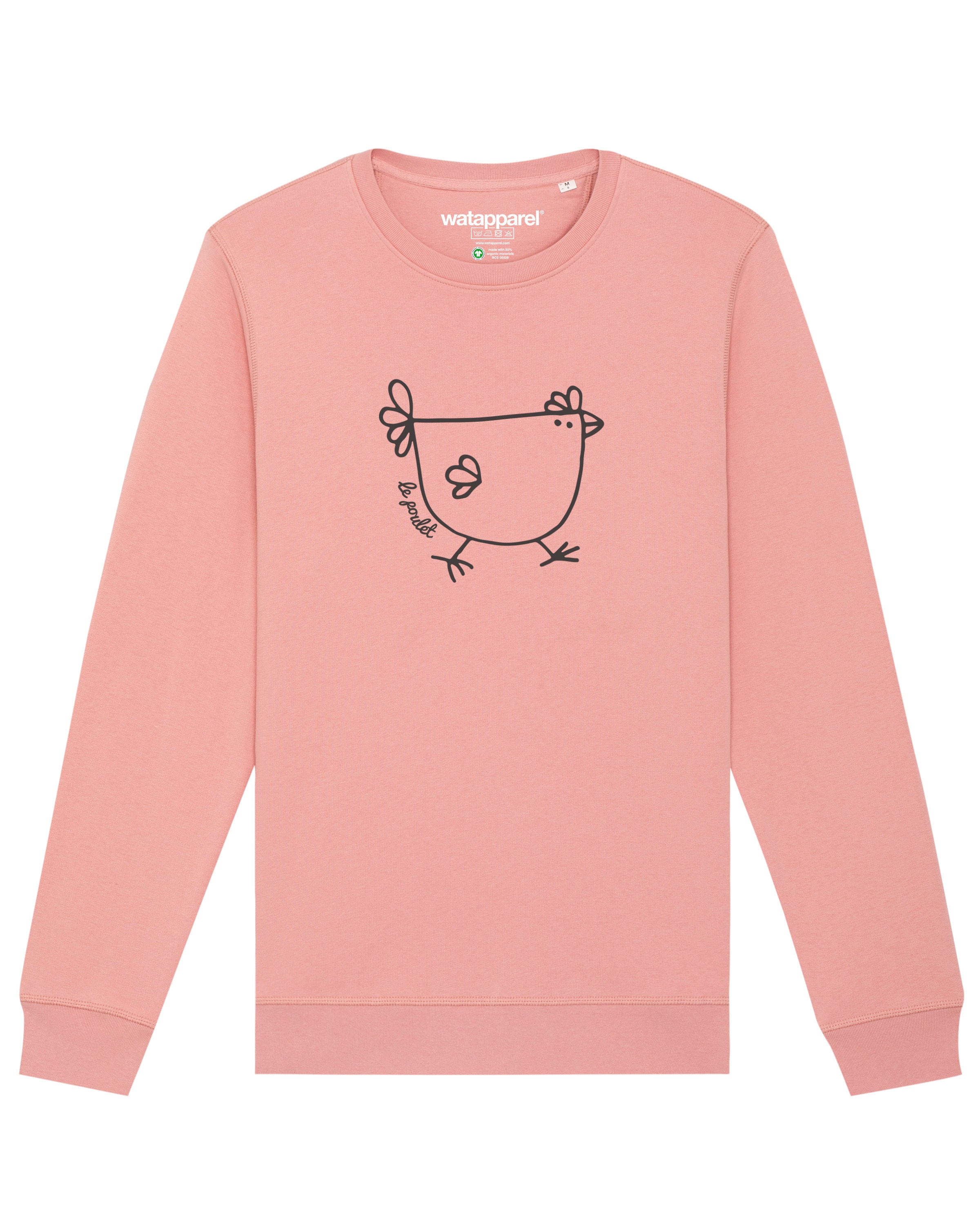 Sweat-shirt ' Le poulet - das Huhn ' Watapparel en rose : devant