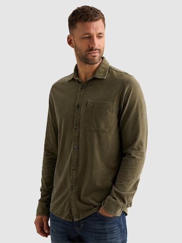 PME Legend Overhemd 'Shirt with garment-dye wash and chest pocket' in Groen: voorkant